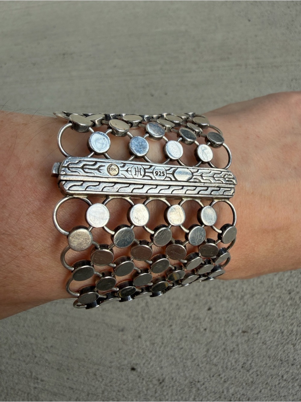 Rare John Hardy Dot Wide Cuff Bracelet 925 Sterling Silver 18K Gold 6 Dot 74.5g - Picture 9 of 12